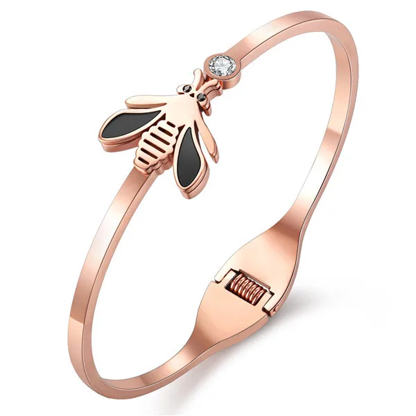 Rose Gold ZINDOV хирургический браслет из нержавеющей стали, браслет для женщин, пчела, свадебная мода, ювелирные изделия, Золотой металлический браслет, розовое золото, женский - Окраска металла: Rose Gold