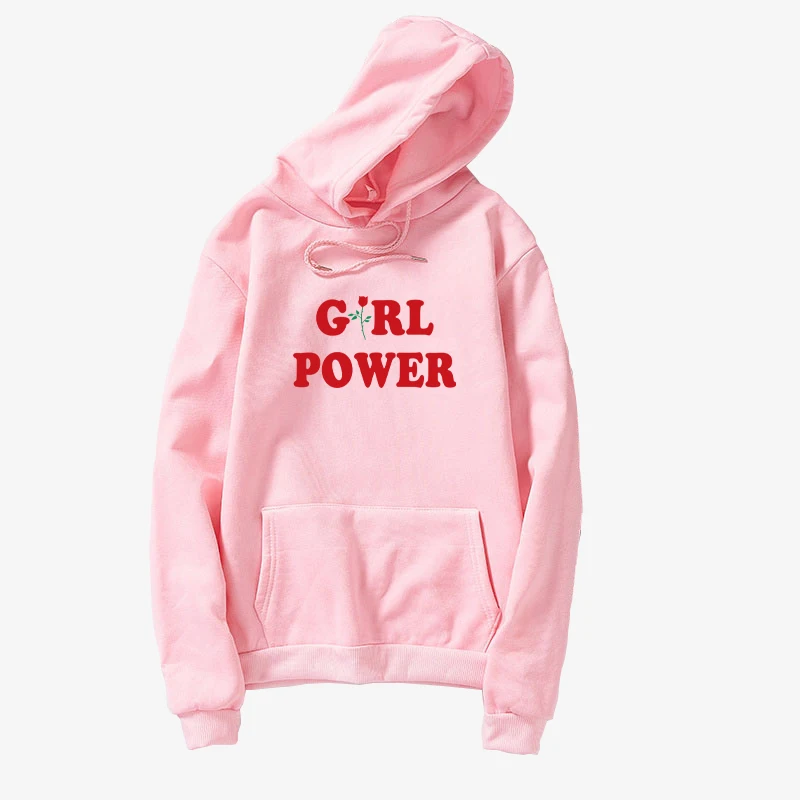 

New Korean Hoodies Women Casual Loose Fleece Funny GIRL POWER Letter Print Hooded Sweatshirts Harajuku Unisex Oversized Pullover