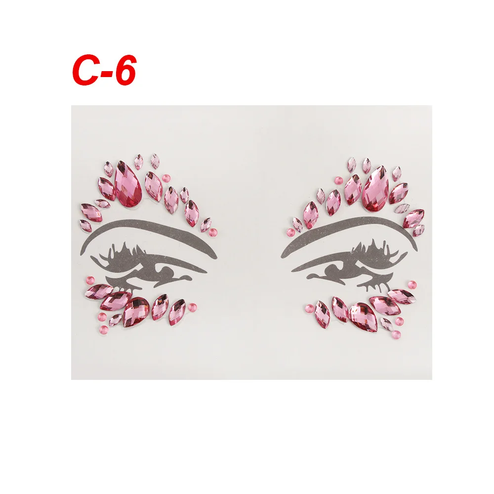 1 ПК Прозрачный лицо Body Art Jewels фестиваль вечерние блеск глаз наклейки причудливые тени для век татуировки наклейки макияж Инструменты косметические - Цвет: C-6