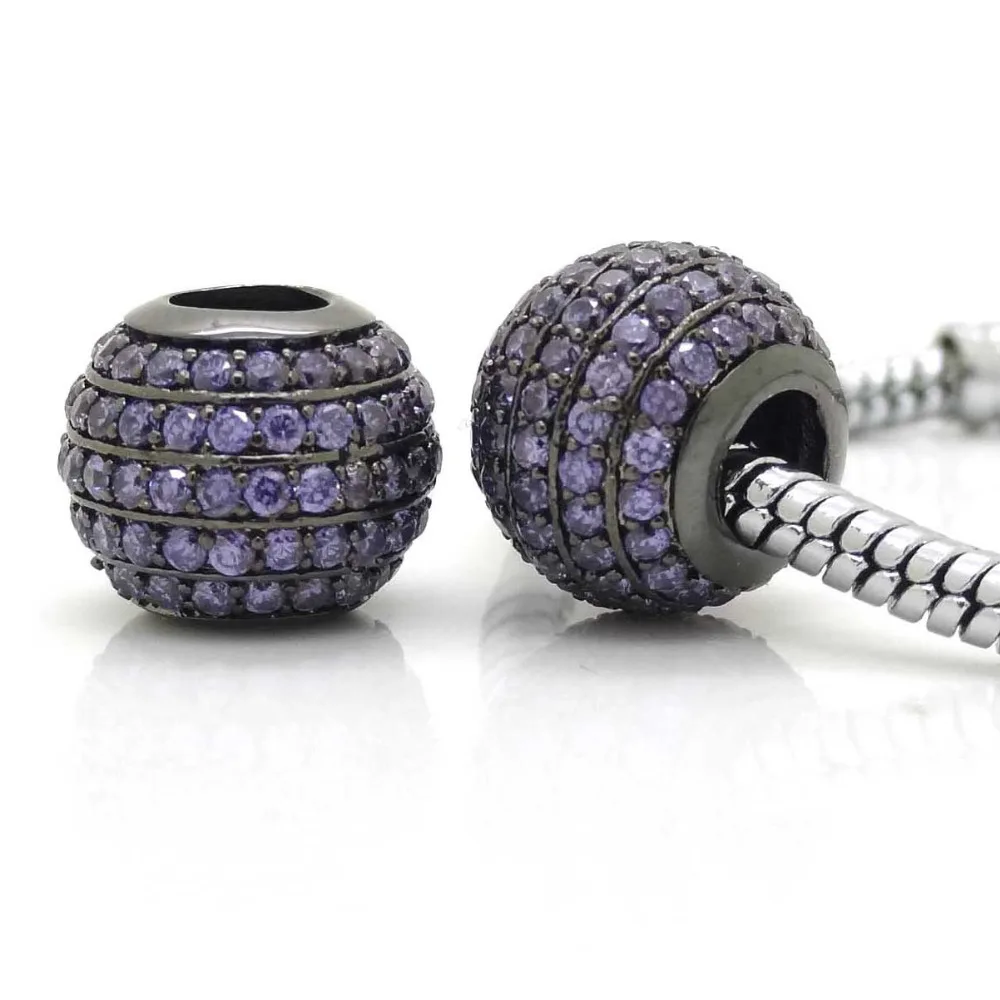 Новые бусины с микрозакрепкой из фиолетового фианита Европейские Бусины большим