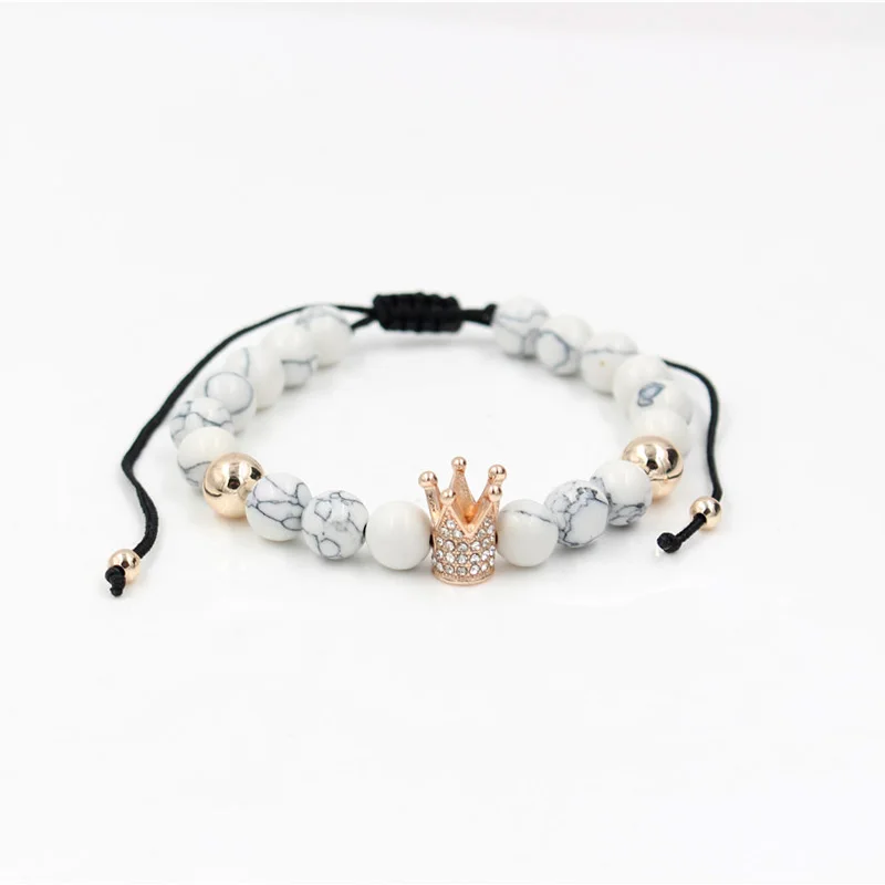 NADEEM новый модный микро проложить CZ браслет с шармом короной Белый Howlite камень