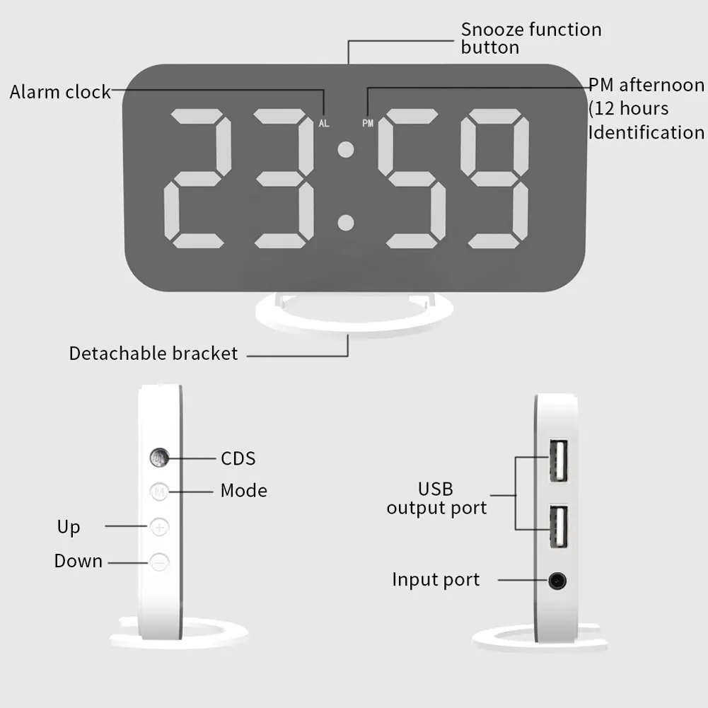 Светодиодный электронный цифровой будильник с двумя usb-портами, большой экран, инструменты, модные электрические часы, будильник