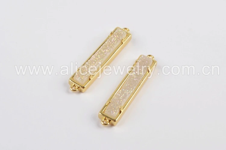 5PCS AB Color BOROSA 5 шт. золотой ободок коготь прямоугольник натуральный Агаты Титан Радужная Друза коннектор друзовый двойные подвески для ожерелья ZG0405 - Окраска металла: 5PCS AB Color