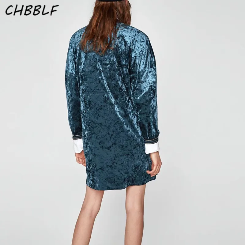 Женские винтажные V шеи бархат свободное платье oversize-Длинные рукава в стиле ретро