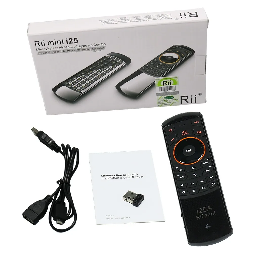 Rii i25A русская английская раскладка 2,4 ГГц Беспроводная Клавиатура Fly Air mouse с ИК-пультом дистанционного обучения и разъемом для наушников для Smart tv