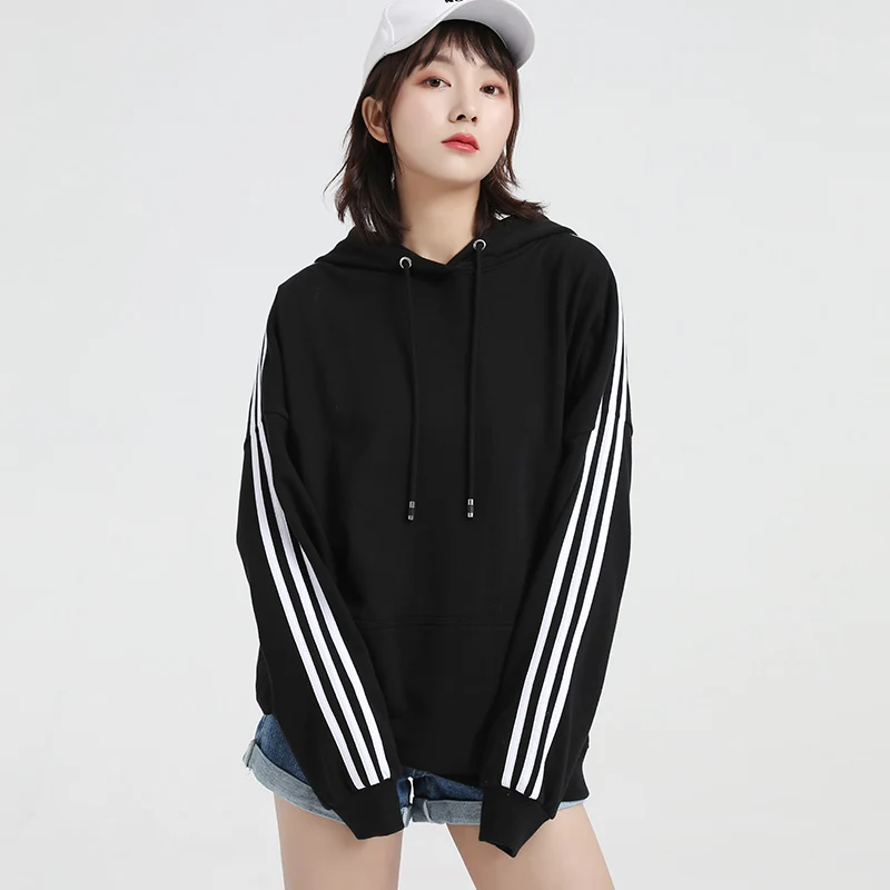 

Jvzkass 2019 new three bars long sleeve women's hooded version of the loose lazy head coat solid color sports Z305