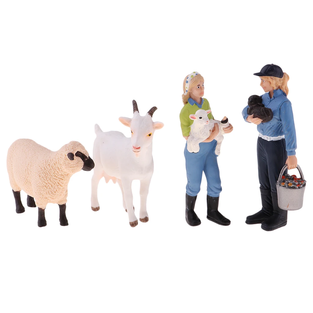 

Hand Painted Realistic Farm Animal Figures Set Includes Farmer Sheep Cow Model Dollhouse Mini People Figures Model Collectible