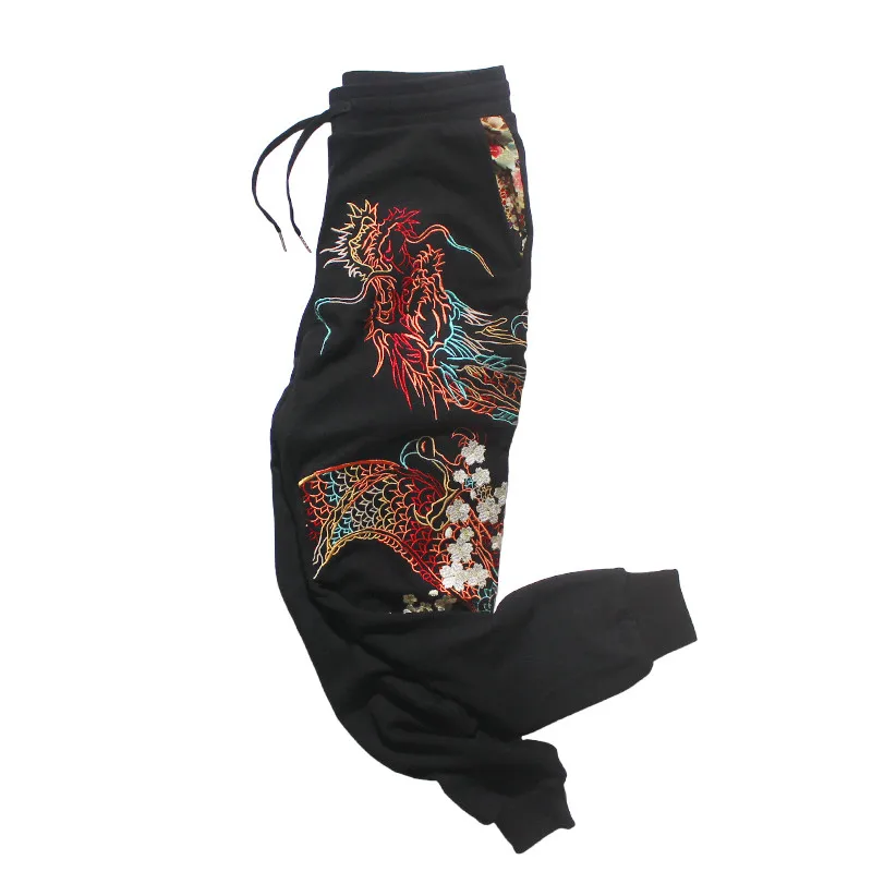Spring Autumn Black Cotton Pants for Women Men's Originally Chinese Embroidered Pants Yokosuka Sportpants Loose Trousers