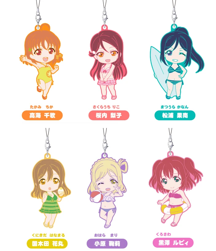 6 шт./лот брелок Нико Рин Umi Maki Chika Dia Riko Yoshi kc Kunikida кэнан Резиновый Ремешок/Подвеска