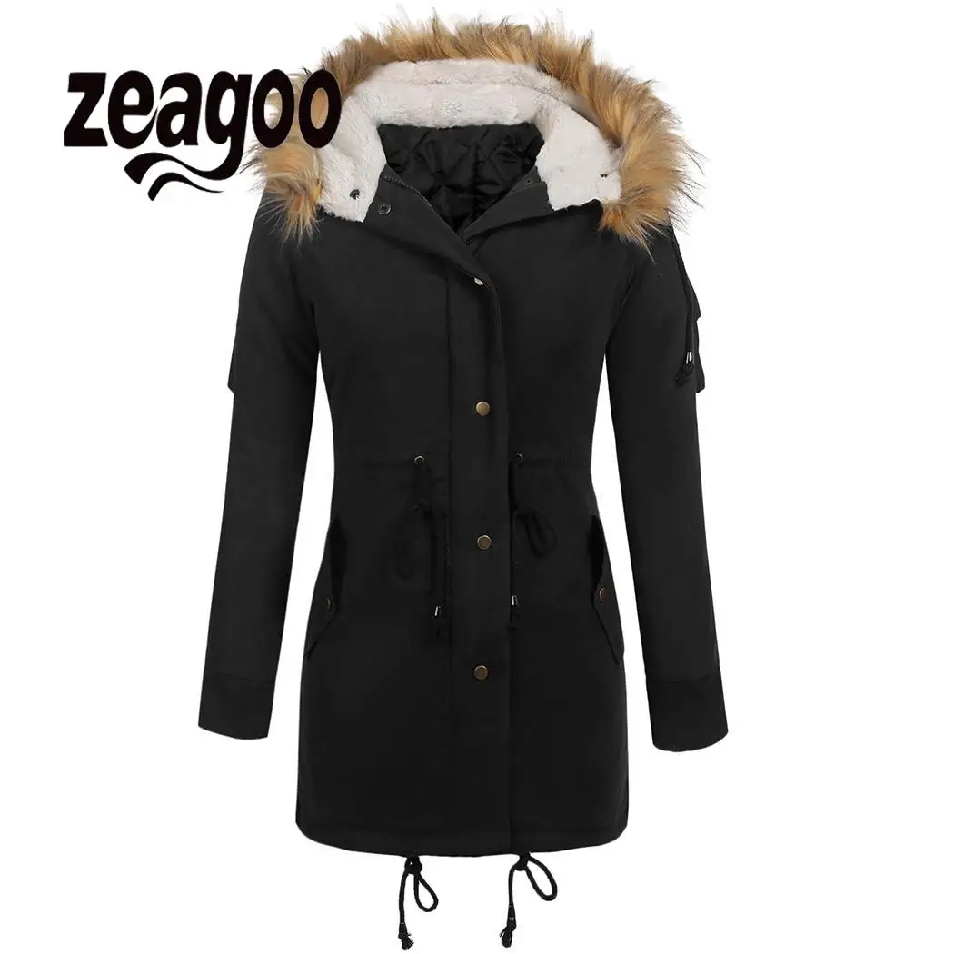 Zeagoo однотонное повседневное теплое пальто из искусственного меха с капюшоном и