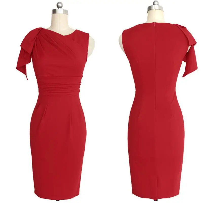 2017 2XL плюс размер красные женские платья модные рукава Бабочки ДРАПИРОВАННОЕ