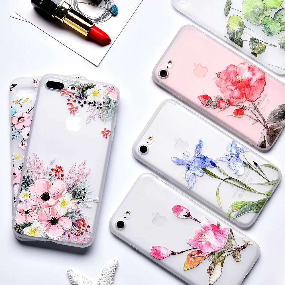 Tomkas 3D Fashion Floral Case For iPhone 6 7 6S 8 Plus Cute Silicon TPU X Cover | Мобильные телефоны и аксессуары