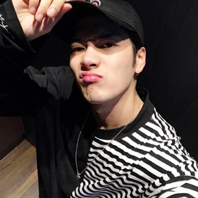 K pop Got7 Wang Jiar футболка с длинными рукавами полосатая прошитая для мужчин и женщин