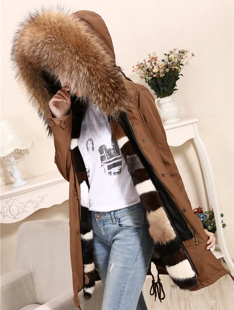 Новая мода теплый большой меховой воротник из меха енота водная норковая