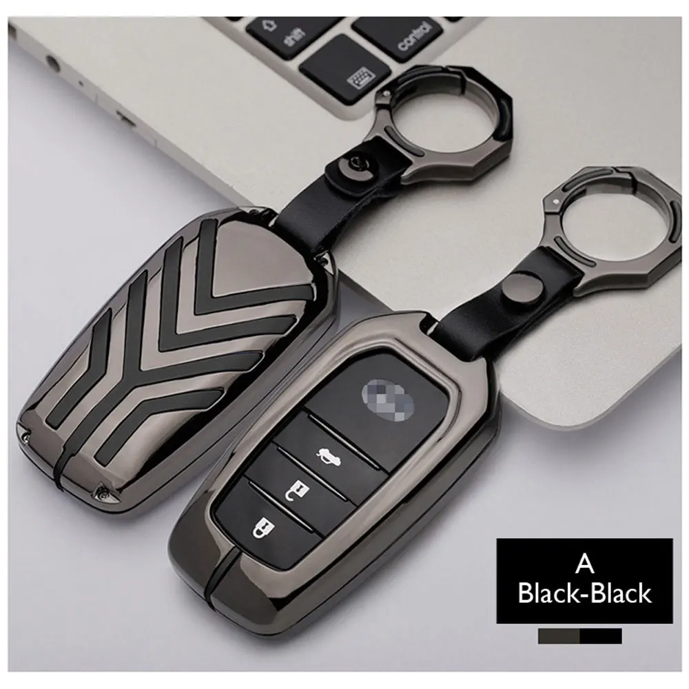 Key A (Black- Black) Чехол для ключей автомобиля из цинкового сплава для Toyota Fortuner Rav4 Camry Highlander Crown Corolla пульт дистанционного управления Fob оболочка Защитная крышка брелок сумка - Название цвета: Key A (Black- Black)