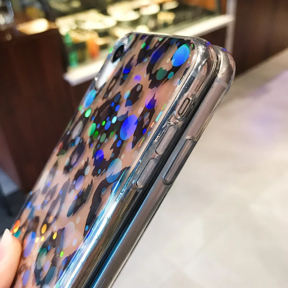 Axbety для iPhone XS MAX/XR модный Леопардовый принт Блестящий Blu-ray Прозрачный чехол 6s 6 7 8