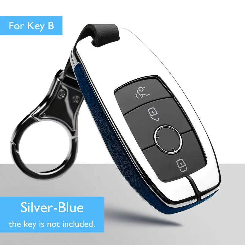B Silver Blue Цинковый сплав+ кожаный чехол для ключей для автомобиля Mercedes Benz V-Class E Class E300 дистанционная Защита Чехол сумка для ключей автомобильные аксессуары - Название цвета: B Silver Blue