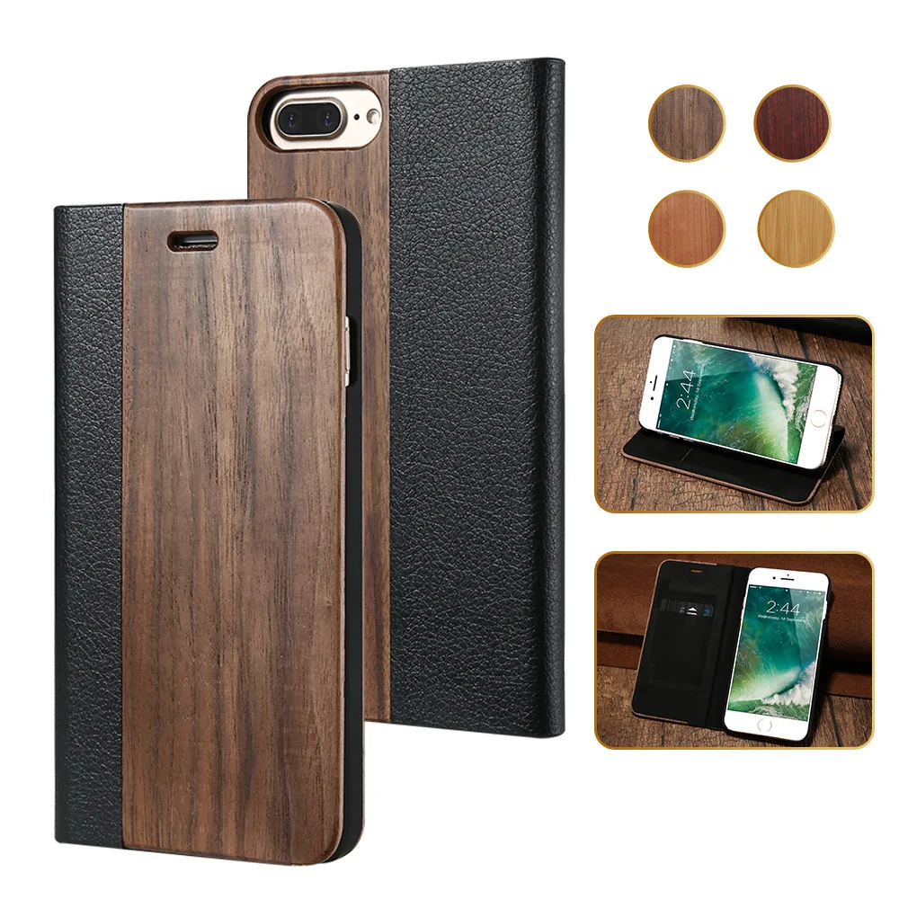 Kisscase Флип кошелек для iPhone 6 6S 7 8 Plus Cover Ретро натуральный корпус из натурального