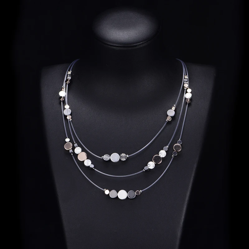 Серебристые черные Золотые бусы круглые звезды подвески многослойные чокеры