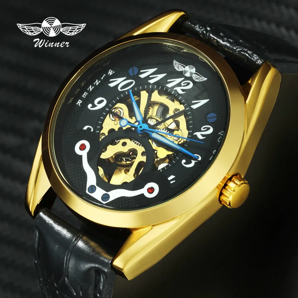 Победитель Спортивные Повседневные Авто механические часы для мужчин кожаный