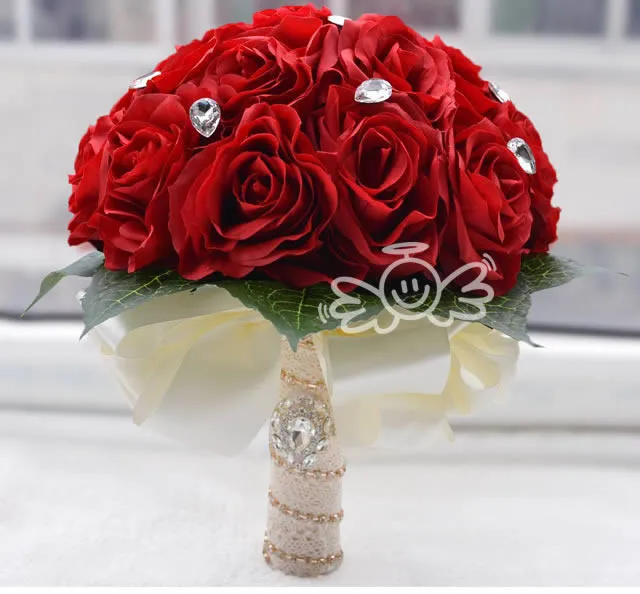 Искусственного шелка белый красный розовая роза свадебные украшения невесты