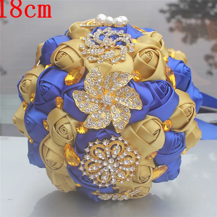 18cm royalblue gold Wifelai-золото с яркими блестками Шелковый Свадебный букет насыщенного ярко-синего цвета лентой букеты de noiva ручная работа из атласа букет несколько Цвет W227 - Цвет: 18cm royalblue gold