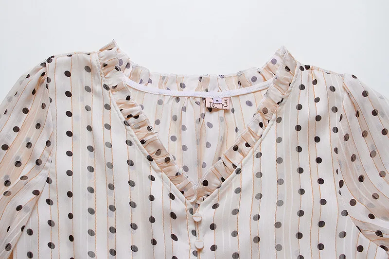 France style polka dots Dress Fashion lantern sleeves ruffles dress Women's V neck long party A017 | Женская одежда