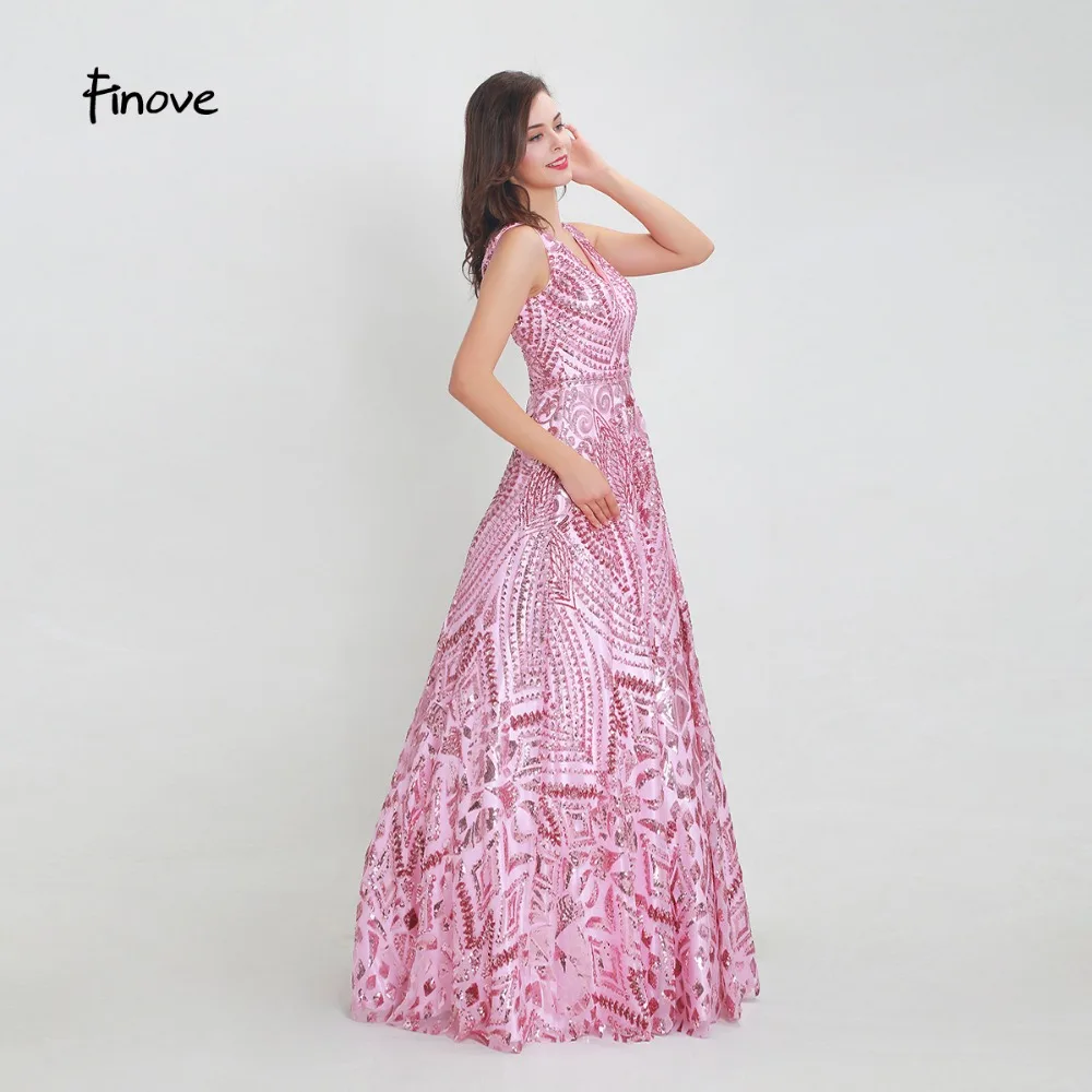 Finove платье для выпускного вечера 2020 Fushia Длинные Новые блестящие пайетки
