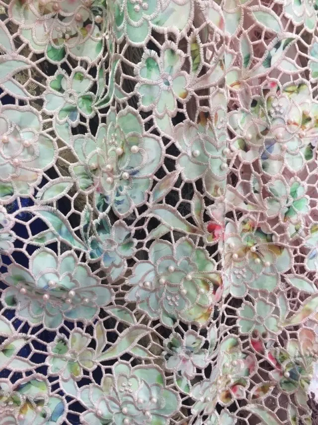 

beautiful lace African french net lace fabric High quality Beaded embroiderec nigerian tulle lace fabric for party dress ML6185