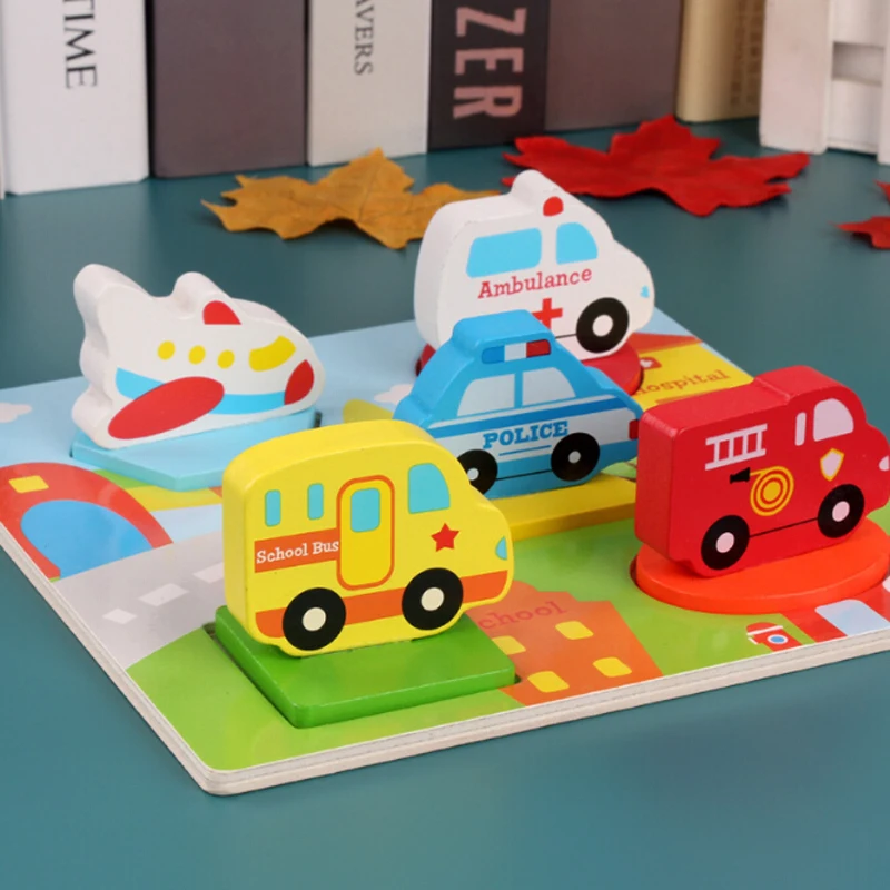 

Baby Toys Cartoon Animal/Vehicle 3D Puzzle Wooden Toys Scenes Puzzle Child Educational Learning Birthday Gift