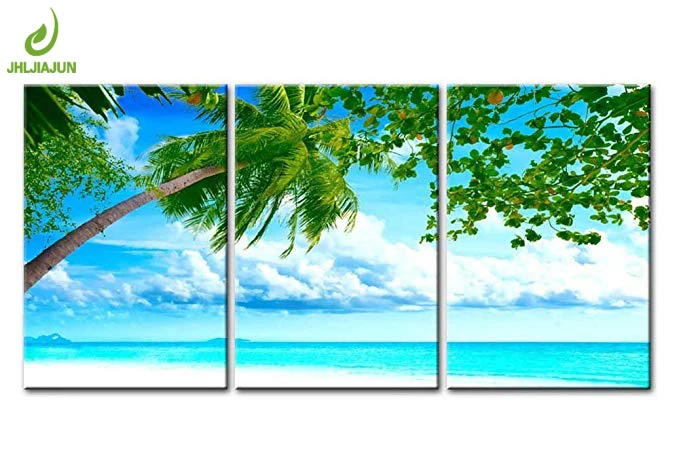 3 Panel Painting Modern Canvas Printed Wall Art Tropical Seascape White Sand Beach Coconut Tree Artwork Pictur | Дом и сад