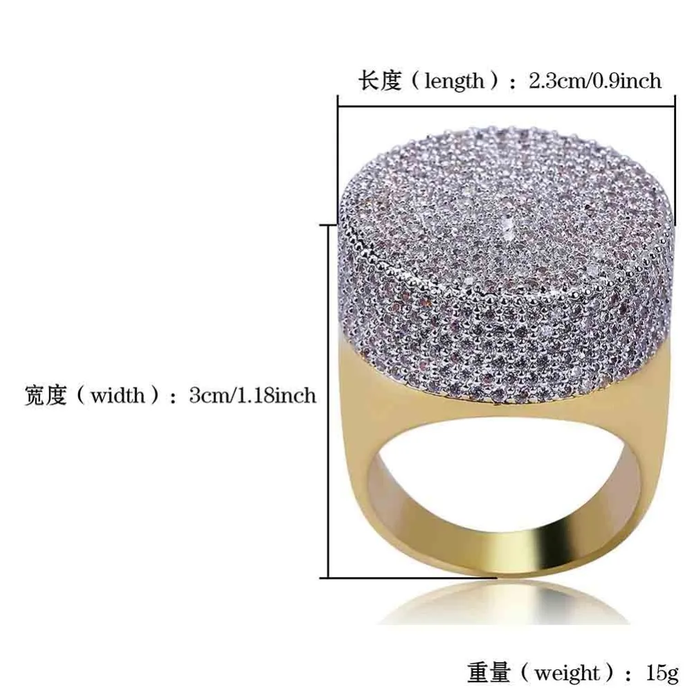 Фото Хип-хоп Bling Iced Out Micro CZ Мужское кольцо Уличный танец DJ NightClub Большой Полный камень Мальчик Хип-хоп Кольца на палец Рок Аксессуары №4