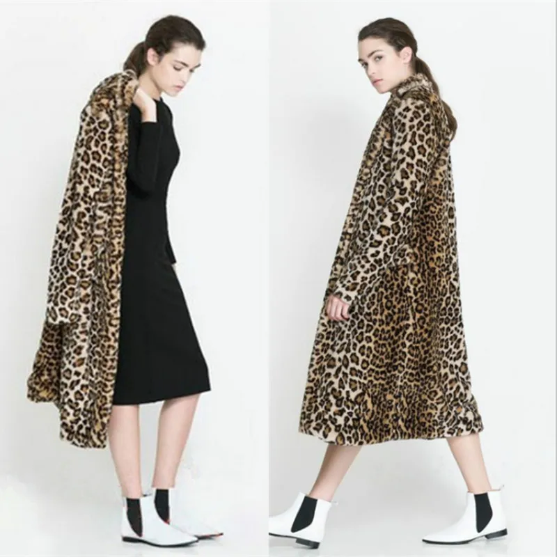 Hot-selling autumn winter Korean faux fur coat Thick warm leopard mink trench coats Sexy luxury female overcoat Plus size S~3XL