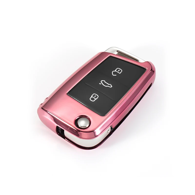 B-pink Мягкий чехол для ключей автомобиля из ТПУ для Volkswagen для VW TIGUAN Golf 7 для Skoda Octavia, защитный чехол для ключа автомобиля, аксессуары - Название цвета: B-pink