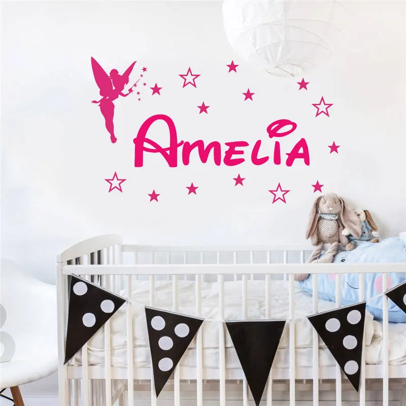 

Personalized Girl Name Wall Decal Vinyl Home Decor Kids Room Nursery Wall Sticker Customized Girls Bedroom Name Angel Star 3N04