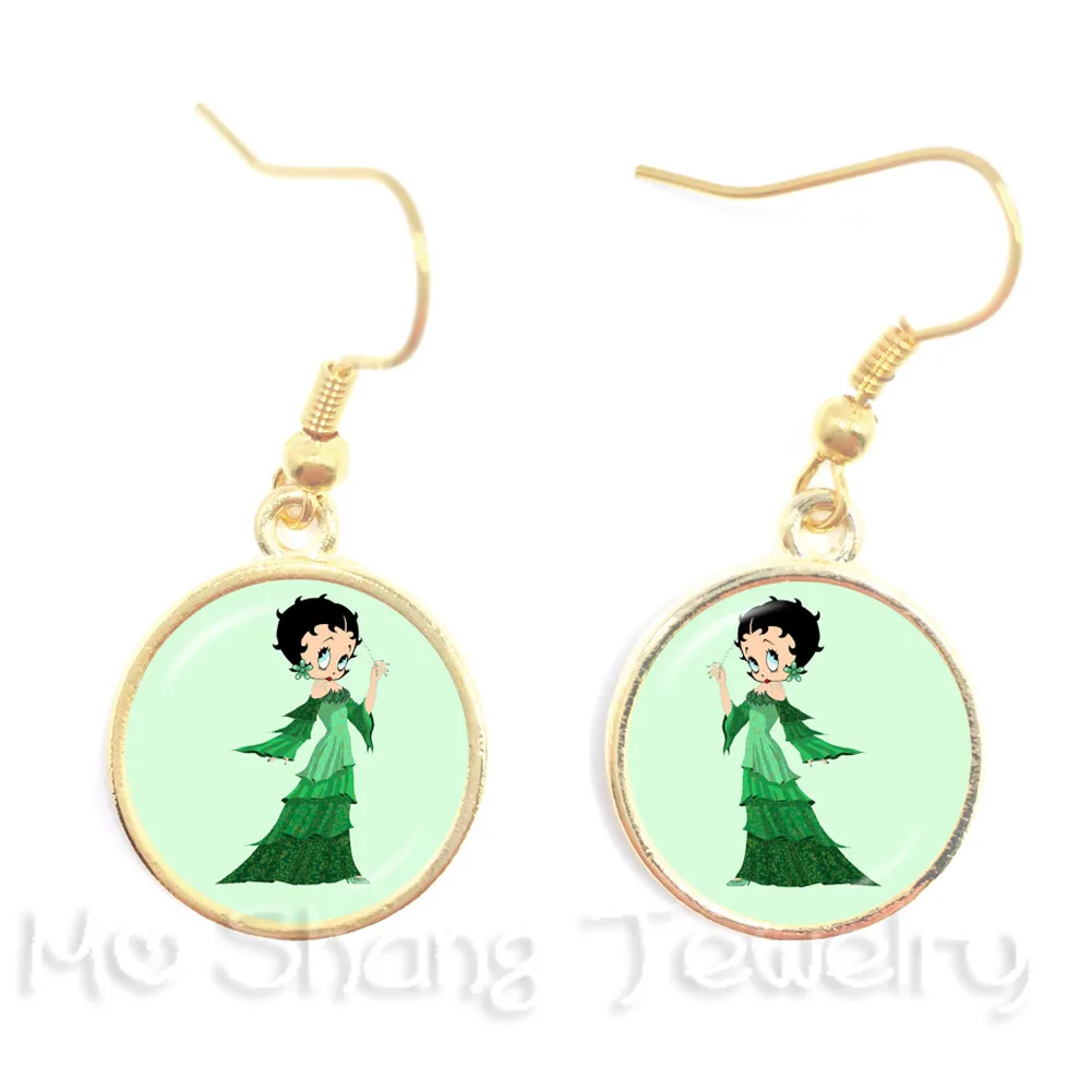 Стеклянные кабошоновые серьги капли Betty Boop с художественным рисунком Подвески
