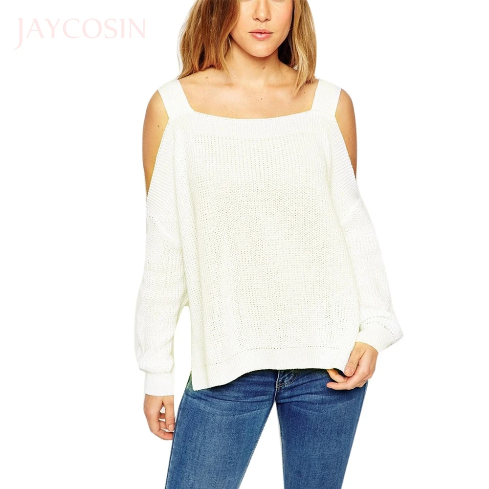 

Jaycosin sweaters Women Long Sleeve Knitted Pullover Off the Shoulder Loose sweater mujer verde