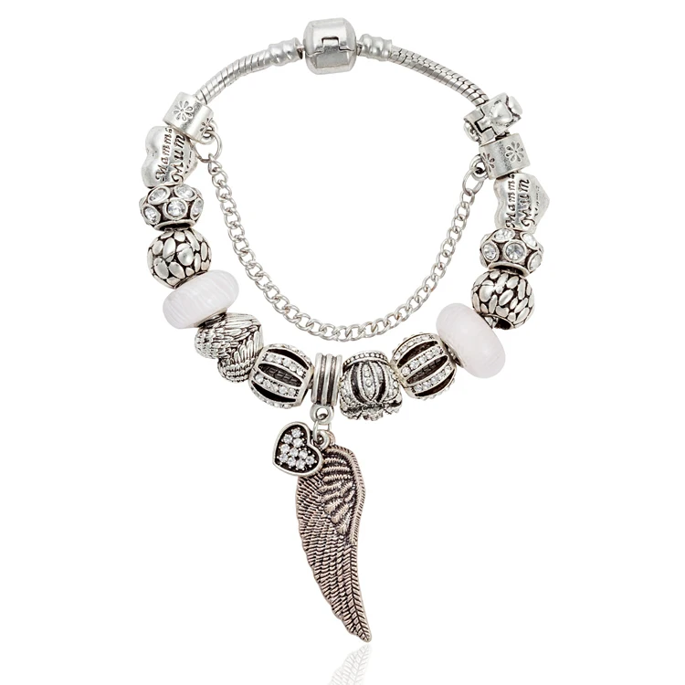 VIOVIA Fashion Murano Grass Bead Crown Bracelets &ampBangle For Women Crystal Heart Wings Bracelet Female Pulseras Mujer B15369 |