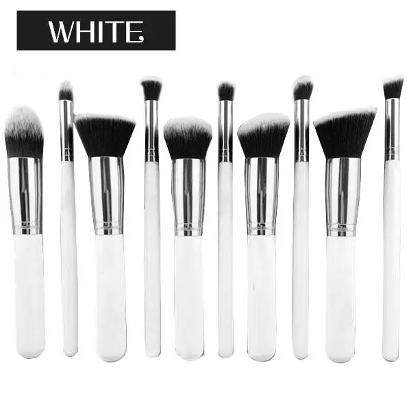 white silver 10 шт./компл. набор кистей для макияжа кисть для нанесения основы под макияж глаз тени для бровей подводка для глаз губ Макияж Кисти Косметический Красота инструменты 131-0124 - Handle Color: white silver