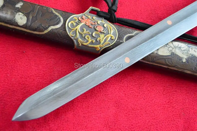 Винтажный Китайский Меч WUSHU катана заточенное лезвие из дамасской стали медный