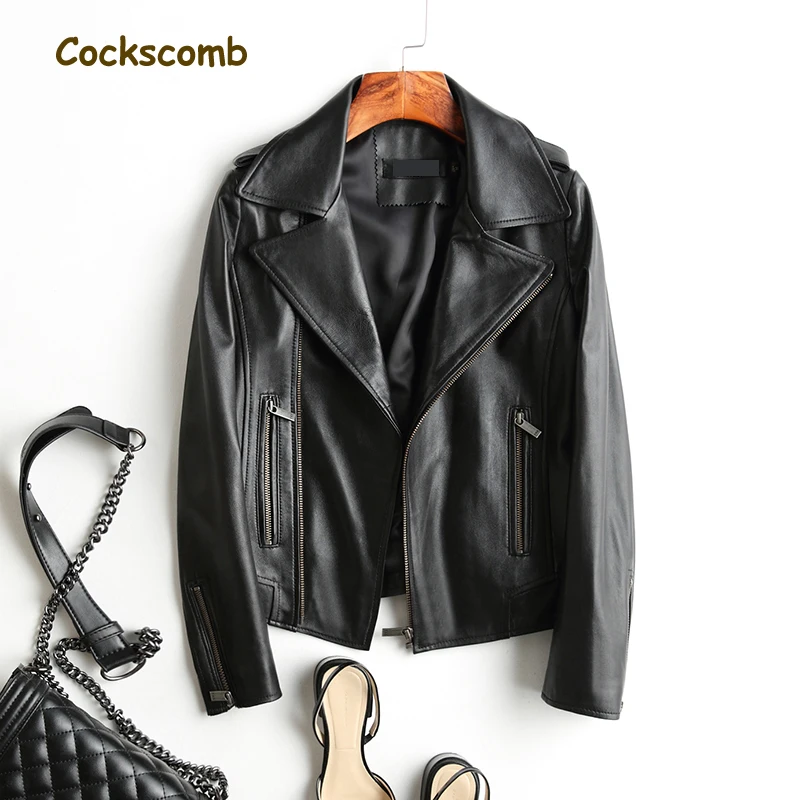 Женская кожаная куртка из овечьей кожи с отложным воротником|designer jackets women|jacket brand