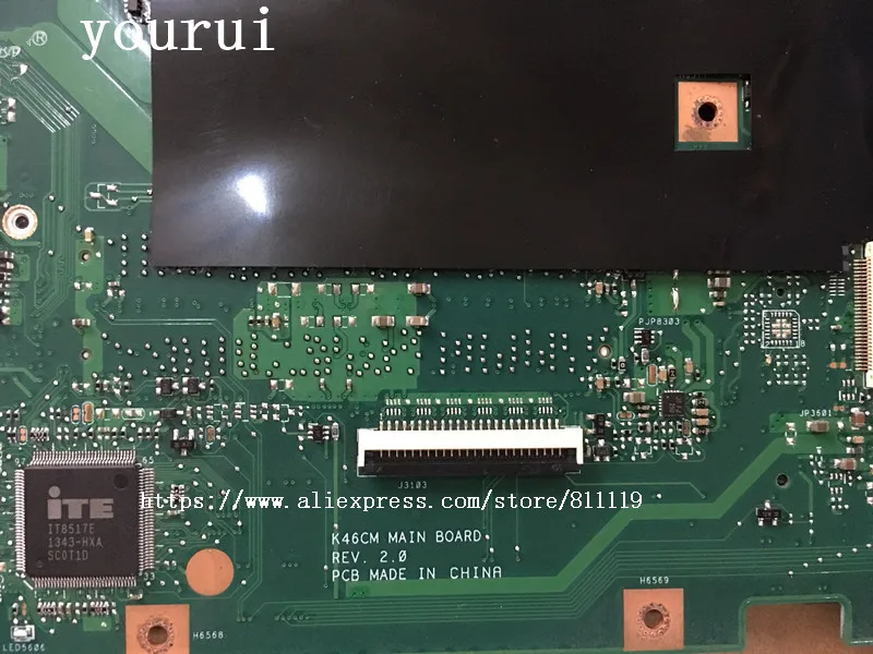Yourui K46CM с i7-3517U материнская плата для ASUS A46CB K46CB K46C K46CM Тетрадь материнских плат Rev 2,0 тестирование работает хорошо