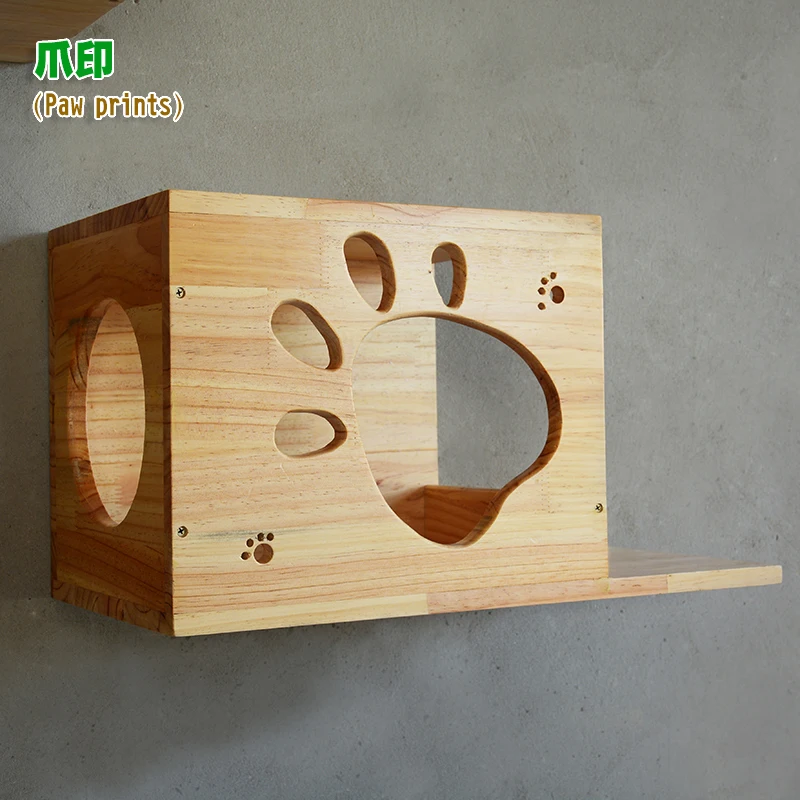 Кошка деревянный висячий дом настенный кошачье гнездо для лазания котят Когтеточка Сделай Сам игрушки для домашних животных кошка башня кошечка дом HW170 - Цвет: Paw prints