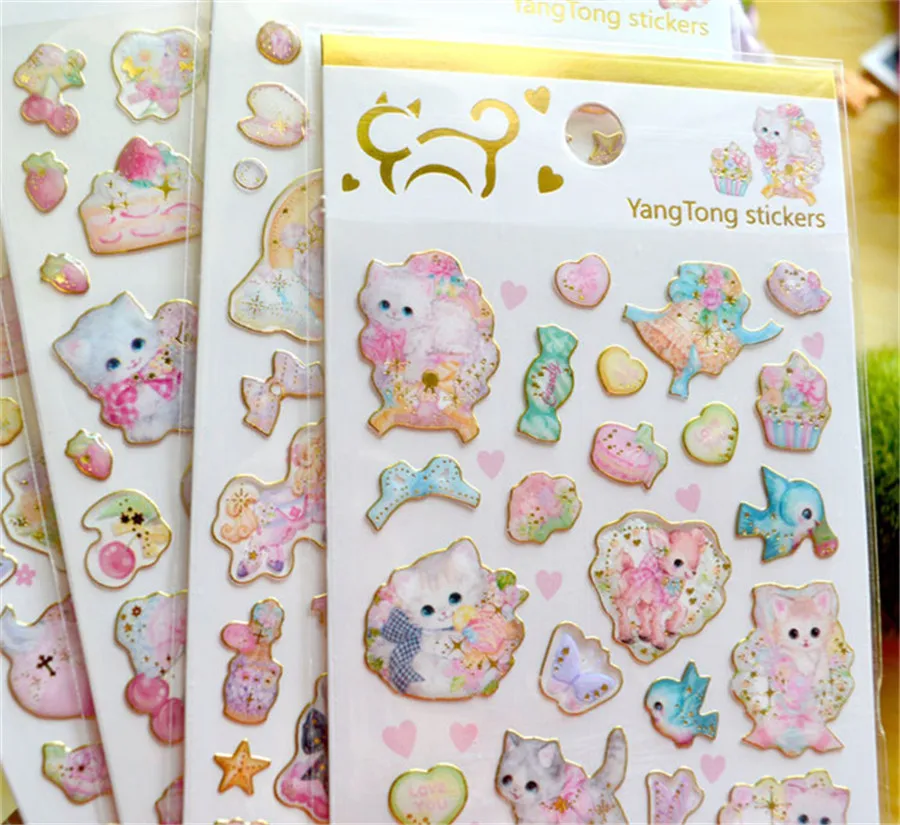 1 шт./упак. Kawaii Канцтовары наклейки Кот 3D Золотой дневник планировщик