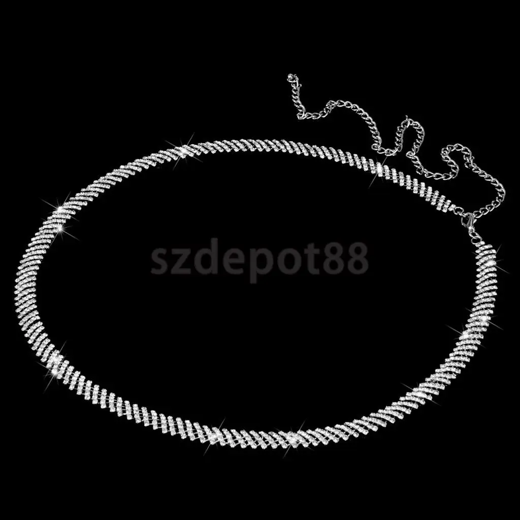 Косой Кристалл 5 ряд дамы талии цепи пояс в серебре | Аксессуары для одежды