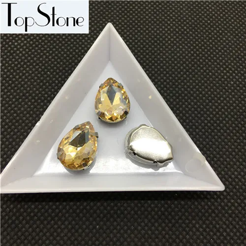 Topstone слеза на камне с металлической коготь Установка 7x10,10x14,13x18,18x25,20x30,30x40 мм стеклянные капли с украшением в виде кристаллов на горном хрустале камень - Цвет: gold champagne