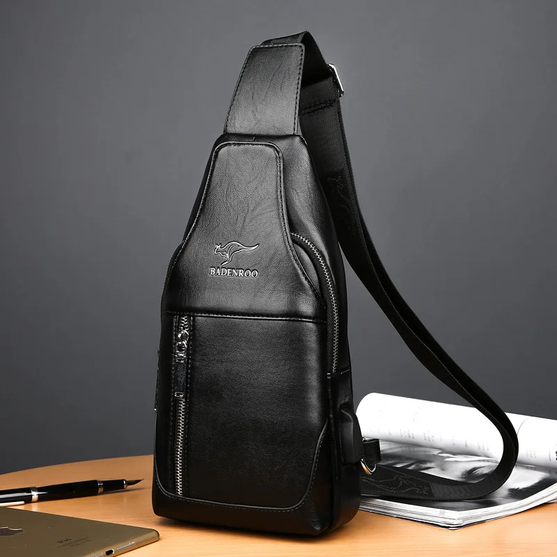 Мужская повседневная сумка через плечо кожаная дорожная нагрудная мессенджер с