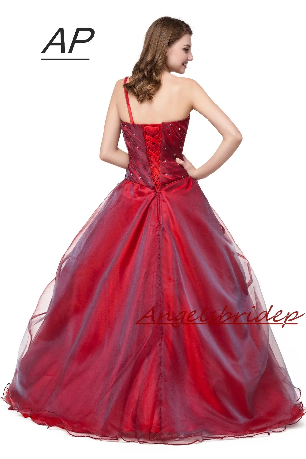 ANGELSBRIDEP Пышное красное платье Vestidos De 15 Anos сексуальное с одним плечом Бал маскарад