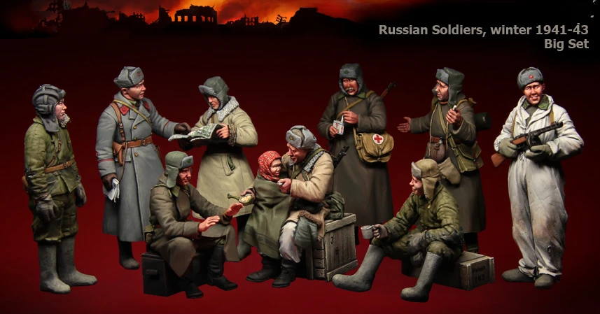 1/35 _ комплект русские солдаты зимние десять фигурок несобранные неокрашенные 130