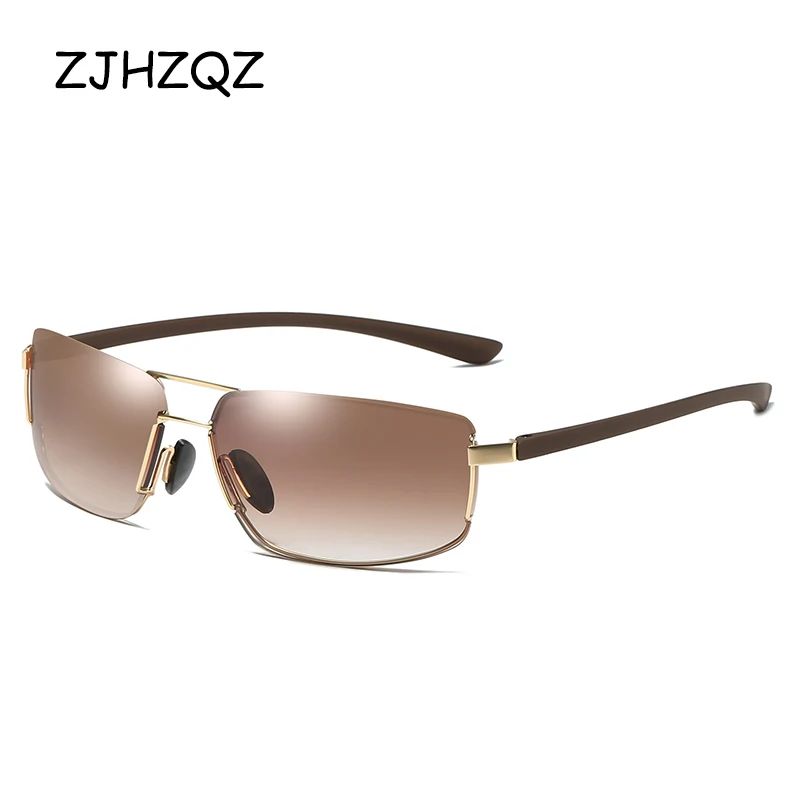 Gold W Brown ZJHZQZ, солнцезащитные очки без оправы, мужские,, высокое качество, квадратные, без оправы, солнцезащитные очки для женщин, фирменный дизайн, очки, линзы - Цвет линз: Gold W Brown
